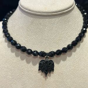 Vintage Jet Black Crystal Choker Necklace with Pendant-Boutique
